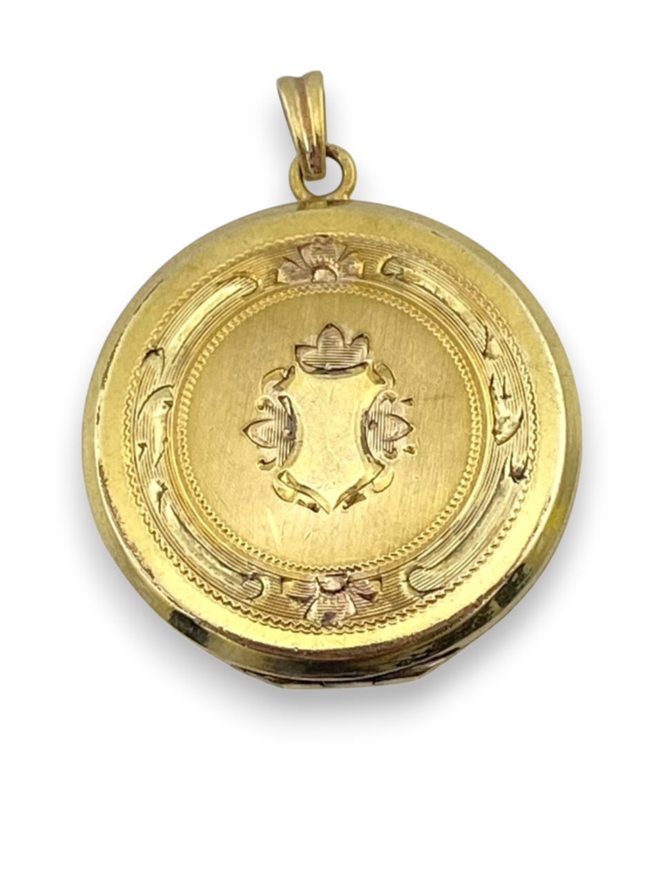 Antique Hayward 12K Gold Filled Round Photo Locket With Chased Shield Cover