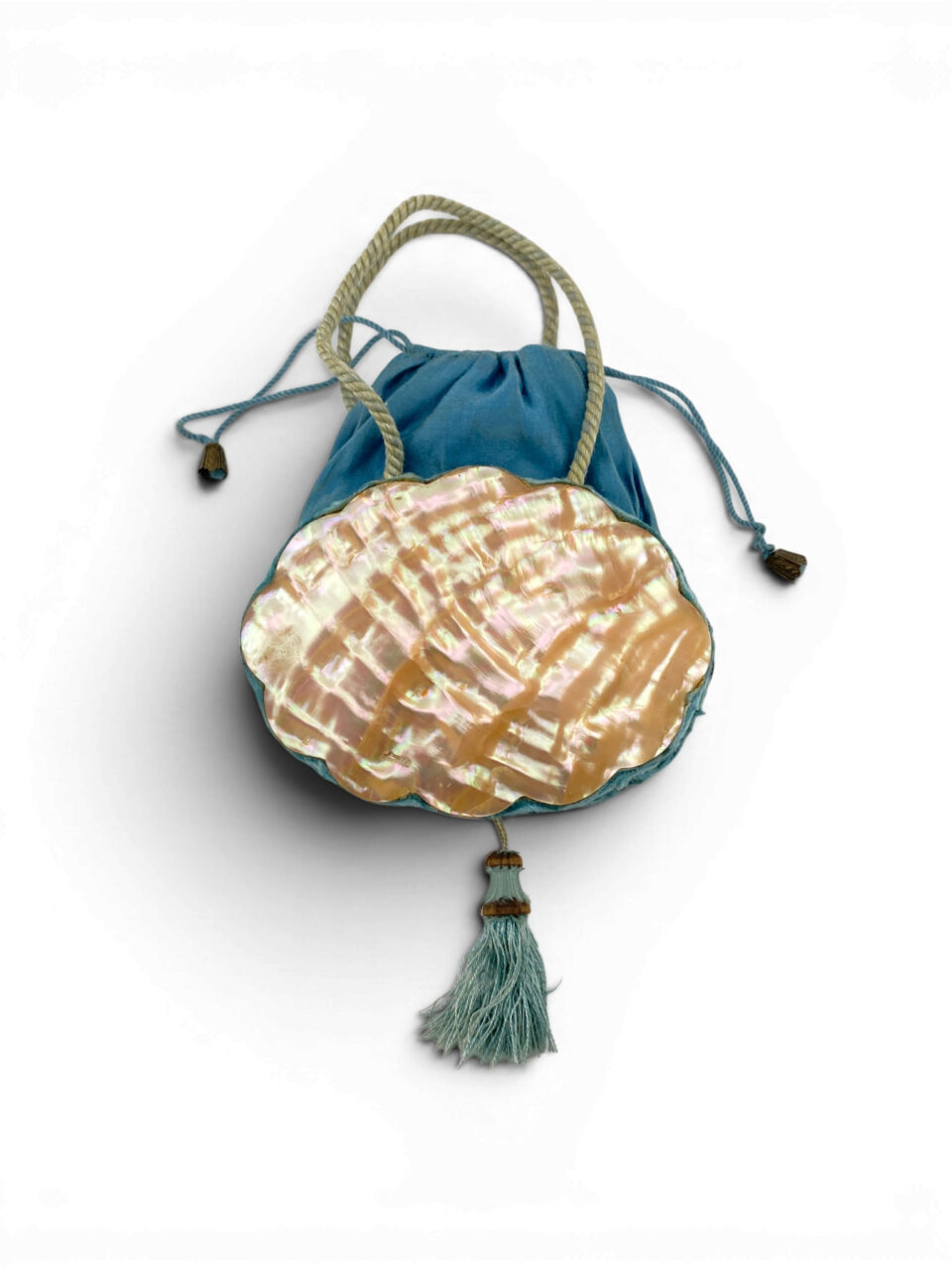 Antique Mother Of Pearl Silk Necessaire Purse