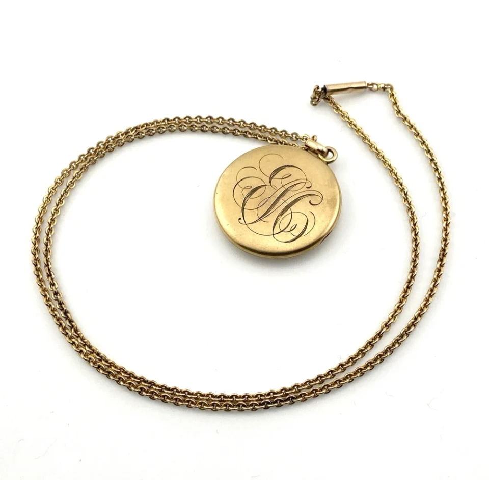 Antique Victorian Gold Filled Paste Stone Monogram Locket Necklace