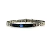 Art Deco JHP sterling silver child’s size bangle bracelet with champlevé enamel blue flower center and geometric textured band