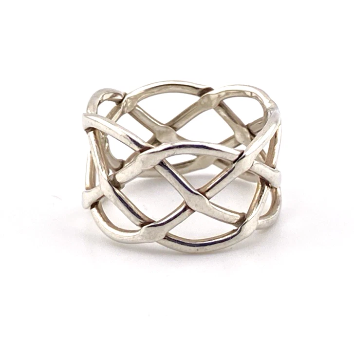 Basket Weave Open Trellis Sterling Silver Band Ring Mexico JB Size 7
