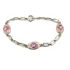 Child’s size 1940s sterling silver bracelet with pink guilloché enamel rose stations and squared oval links