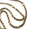 Gold filled repurposed pocket watch chain necklace with pink jeweled fob charm and mixed chain links