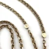 Gold filled repurposed pocket watch chain necklace with pink jeweled fob charm and mixed chain links