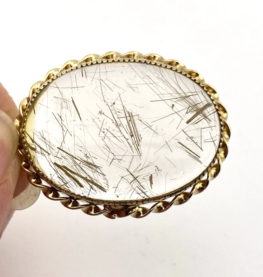 Gold rutilated quartz pendant necklace with oval cabochon and 12k rolled gold chain
8) Short Description