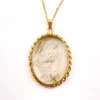 Gold rutilated quartz pendant necklace with oval cabochon and 12k rolled gold chain

8) Short Description