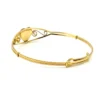 Signed Kiddie Kraft 1/20 12K gold filled sweetheart bangle bracelet with guilloche enamel heart, pink rose, and green leaves