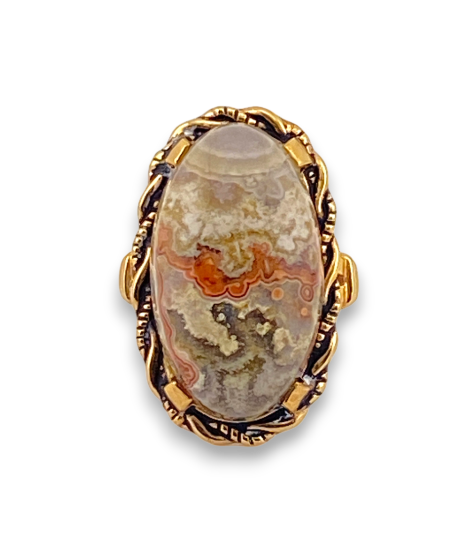 Vintage Gold Filled Crazy Lace Agate Ring