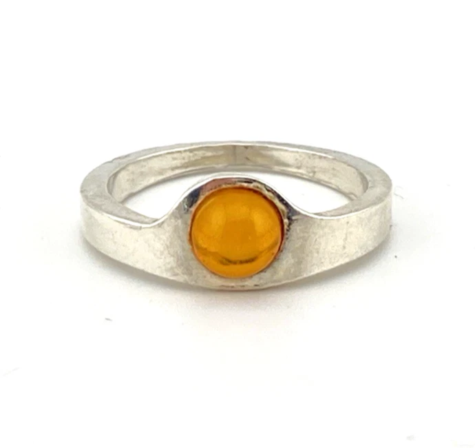 Modernist Sterling Silver Baltic Amber Ring