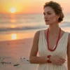 Rare Estate Natural Tube Coral Necklace Bracelet Earrings Grand Parure Set on model