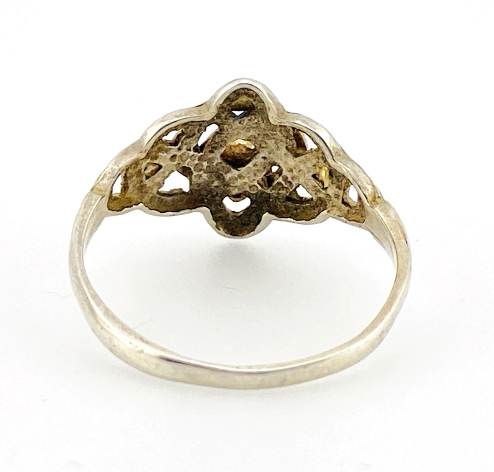 Vintage sterling silver and estimated 8k gold Claddagh ring with crowned heart and Celtic openwork shoulders
