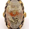 Vintage gold filled Crazy Lace Agate ring with oval cabochon and earthy natural pattern