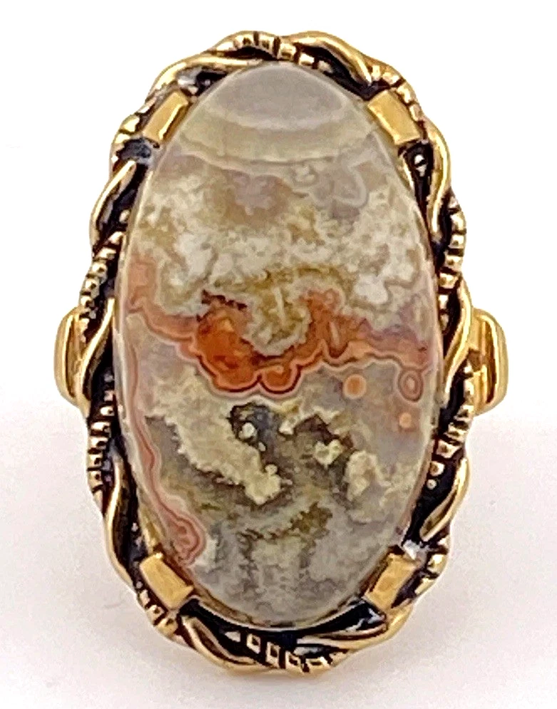 Vintage Gold Filled Crazy Lace Agate Ring
