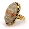 Vintage gold filled Crazy Lace Agate ring with oval cabochon and earthy natural pattern