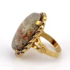 Vintage gold filled Crazy Lace Agate ring with oval cabochon and earthy natural pattern
