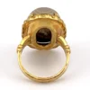 Vintage gold filled Crazy Lace Agate ring with oval cabochon and earthy natural pattern