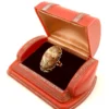 Vintage gold filled Crazy Lace Agate ring with oval cabochon and earthy natural pattern