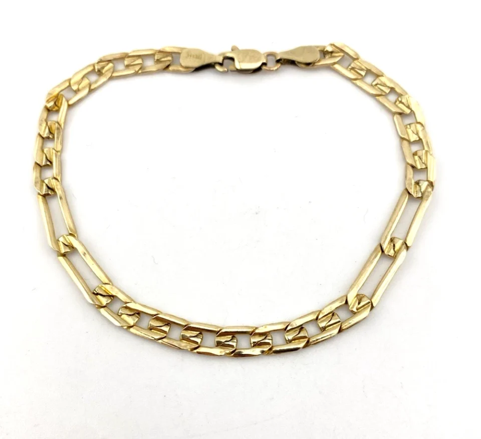 Vintage 14k gold filled chain bracelet with flat textured curb links and lobster clasp