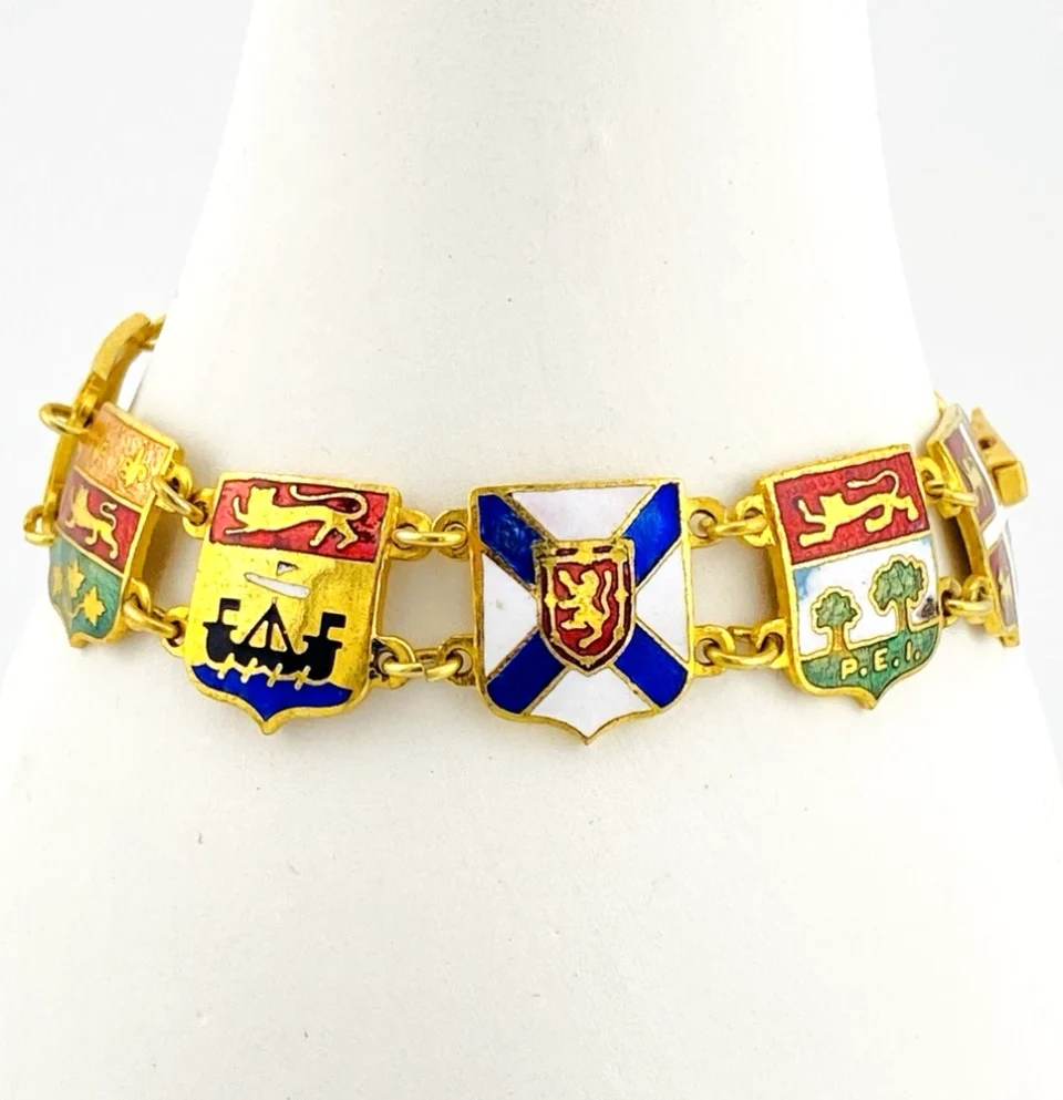 Vintage Canada Souvenir Enamel Shield Bracelet