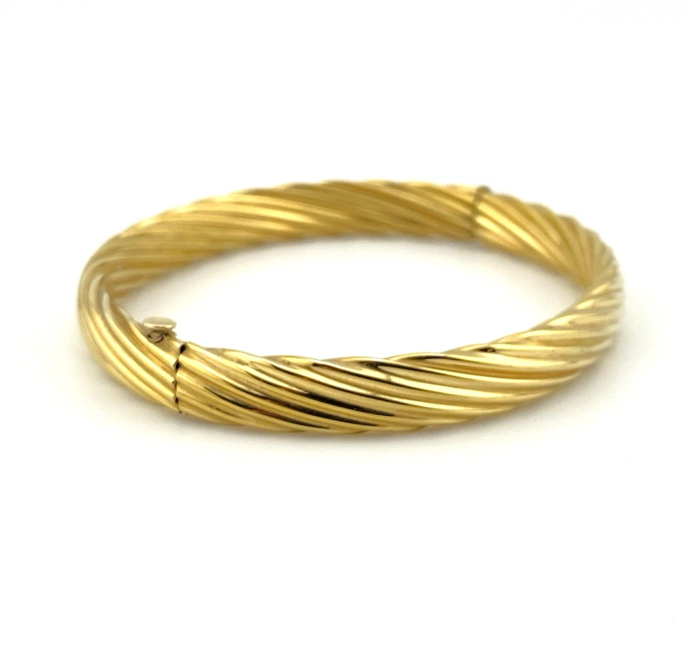 Vintage Carl Art 14k gold filled twisted rope hinged bangle bracelet with oval hollow form