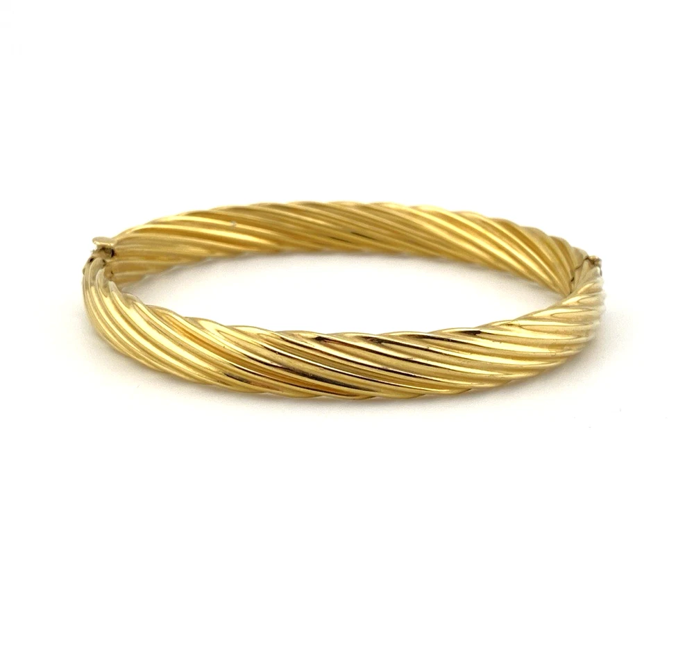 Vintage Carl Art 14k gold filled twisted rope hinged bangle bracelet with oval hollow form