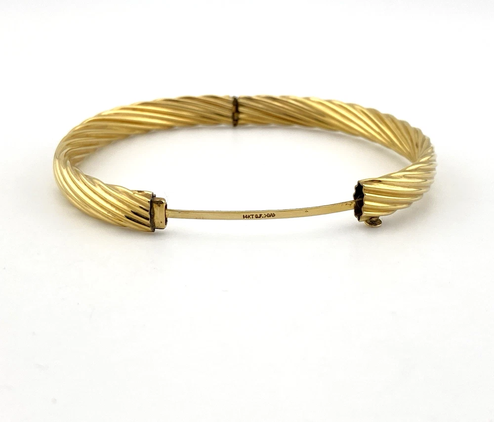 Vintage Carl Art 14k gold filled twisted rope hinged bangle bracelet with oval hollow form