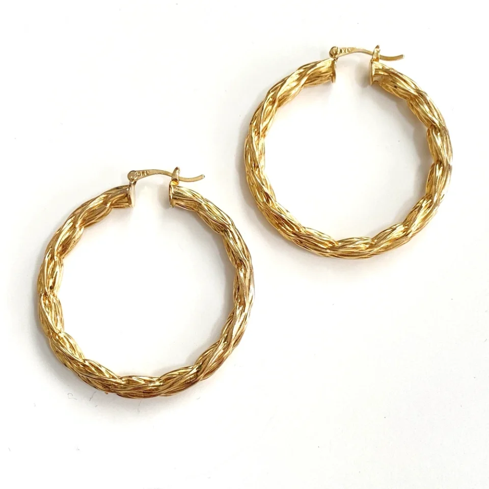 Vintage SKL Gold Tone Twisted Rope Hoop Earrings