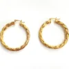 Vintage SKL gold filled twisted rope hoop earrings with hinged posts and 1 3/4 inch diameter