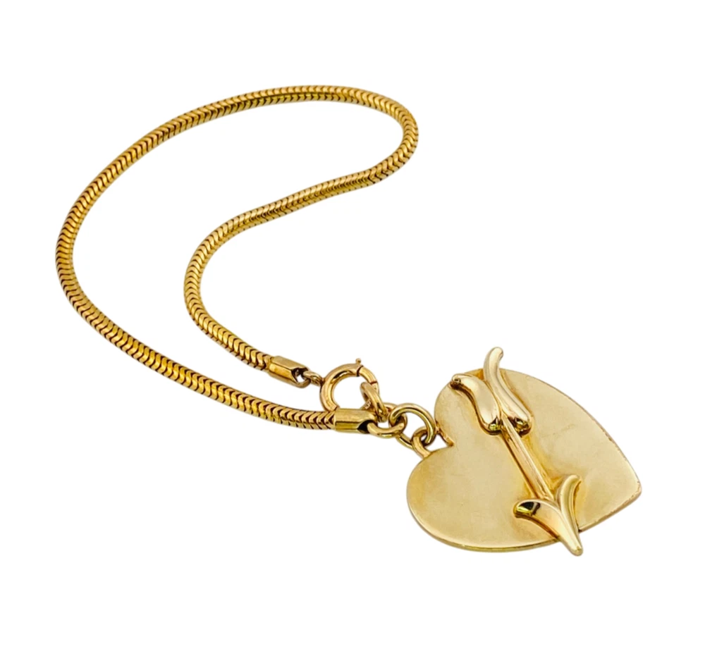 Vintage Forstner 12k gold filled heart and arrow charm bracelet on snake chain