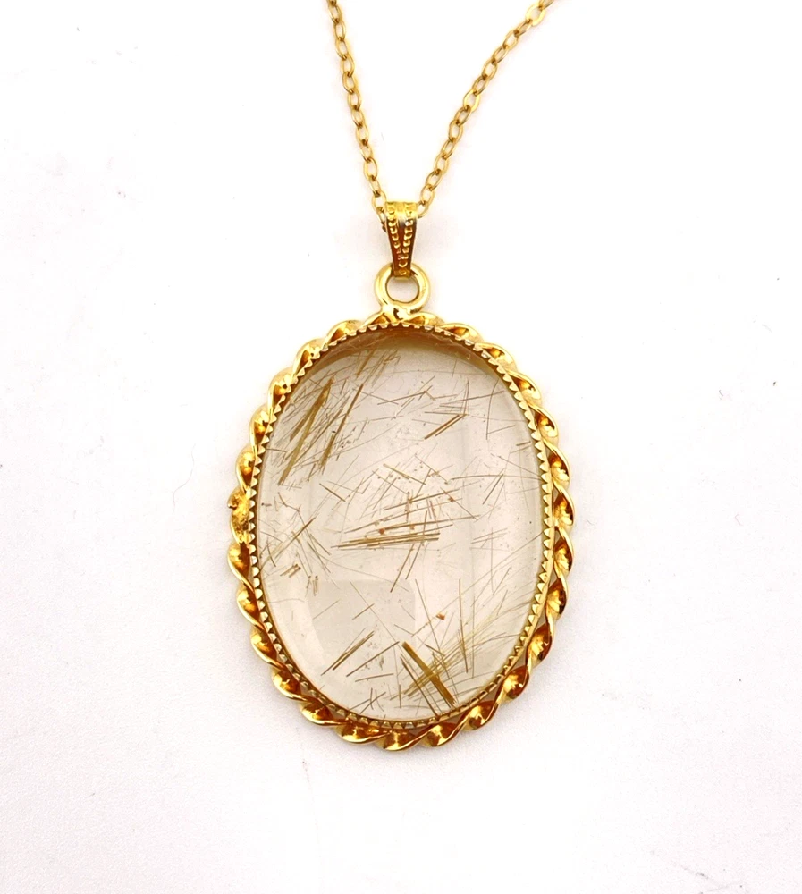 Gold Rutilated Quartz Pendant Necklace