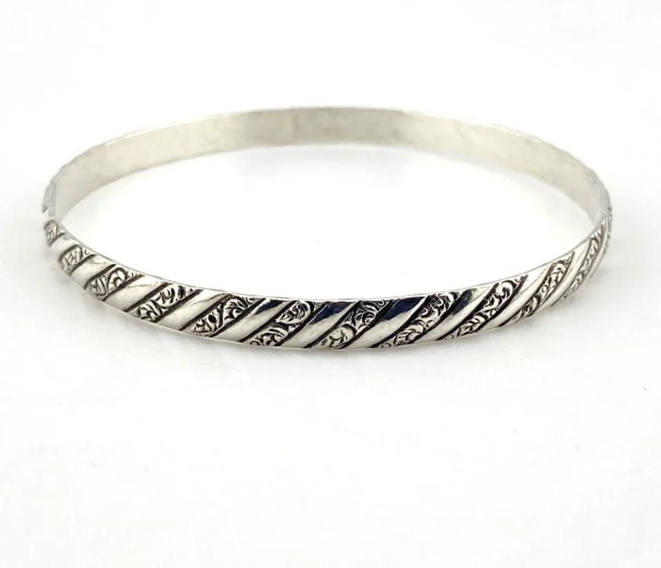 Vintage Danecraft Sterling Silver Spiral Scroll Bangle Bracelet Size 7.75