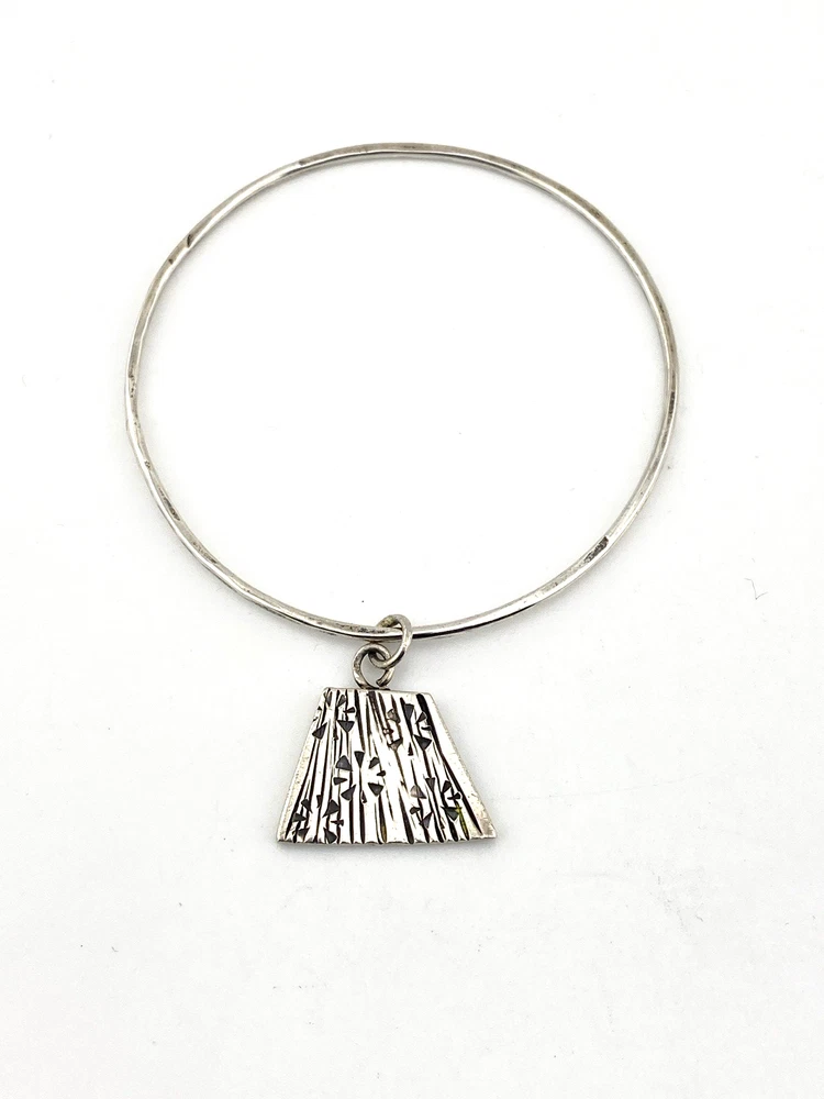 Studio Jewelry Sterling Silver Bangle Bracelet With Charm