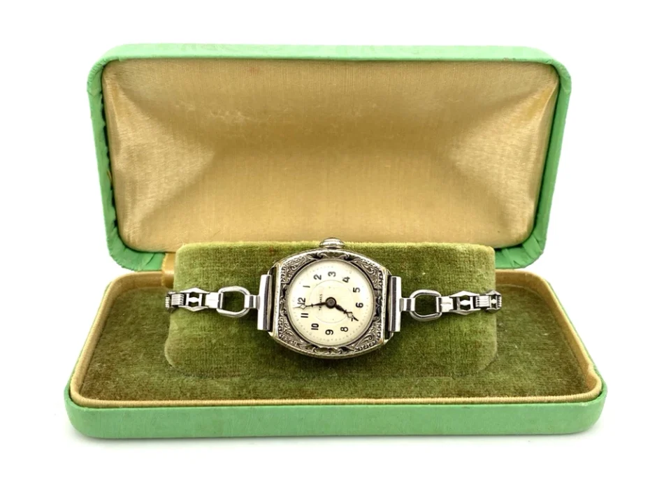 Antique Tavannes Ladies Watch 15J Edwardian White Gold Filled Not Running