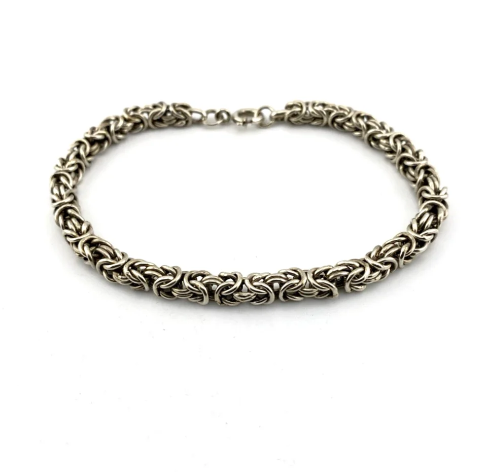 Vintage sterling silver Byzantine chain bracelet with spring ring clasp and longer unisex fit