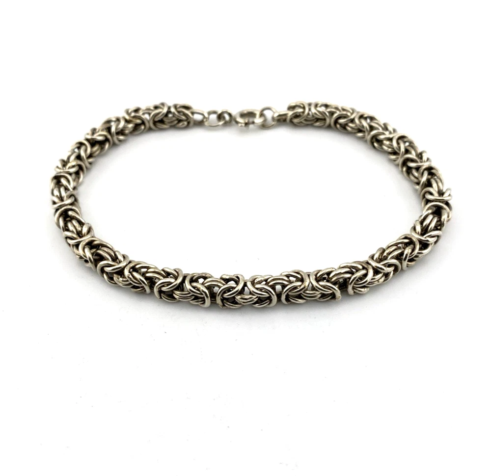 Vintage sterling silver Byzantine chain bracelet with spring ring clasp and longer unisex fit