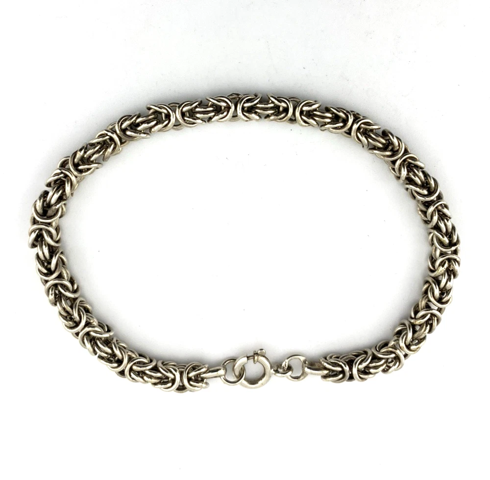 Vintage sterling silver Byzantine chain bracelet with spring ring clasp and longer unisex fit