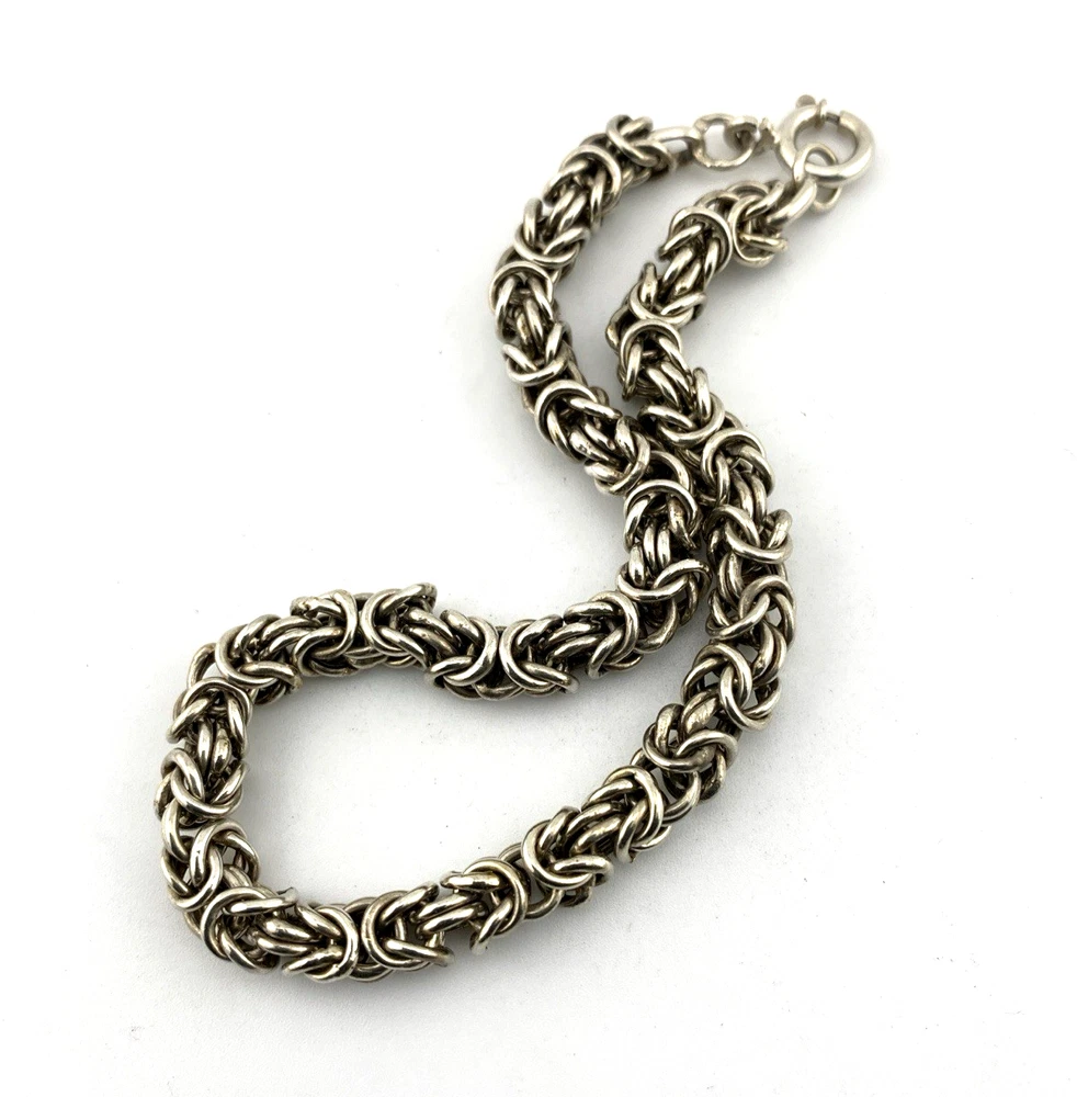 Vintage sterling silver Byzantine chain bracelet with spring ring clasp and longer unisex fit