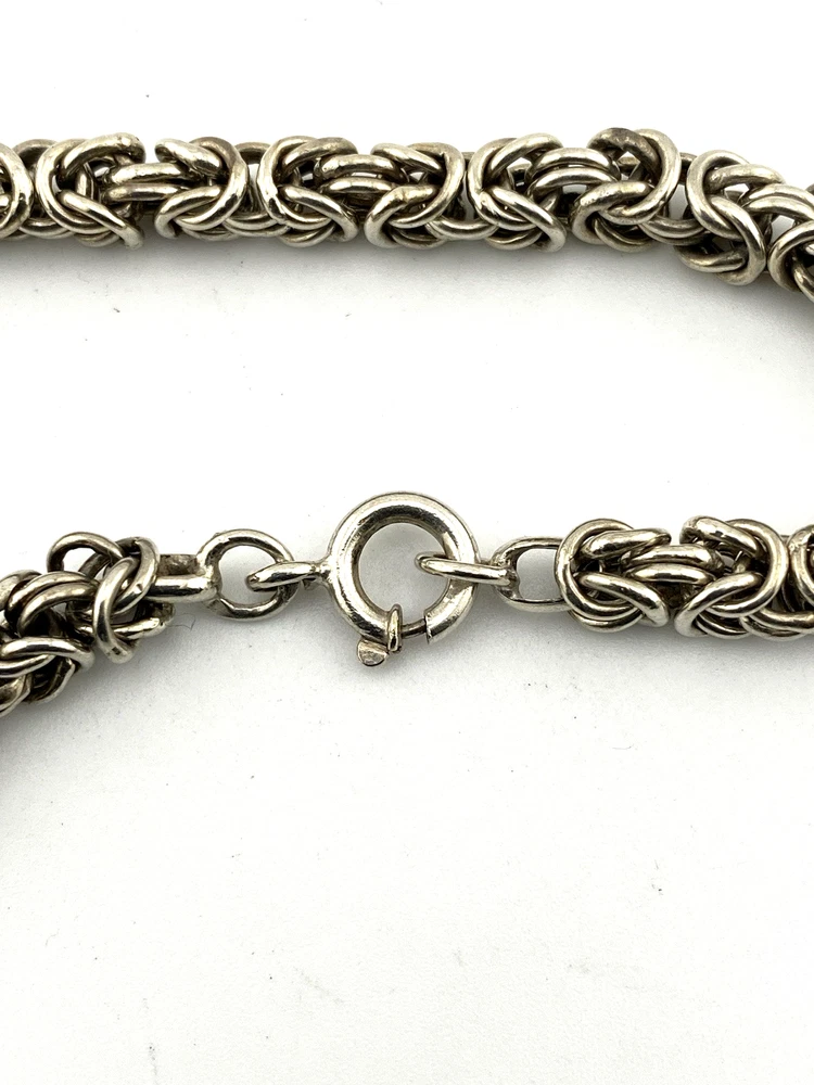 Vintage sterling silver Byzantine chain bracelet with spring ring clasp and longer unisex fit