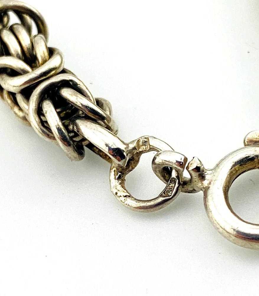 Vintage sterling silver Byzantine chain bracelet with spring ring clasp and longer unisex fit