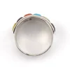 Vintage Southwestern sterling silver cigar band ring with turquoise, coral, black onyx, and mother of pearl inlay.