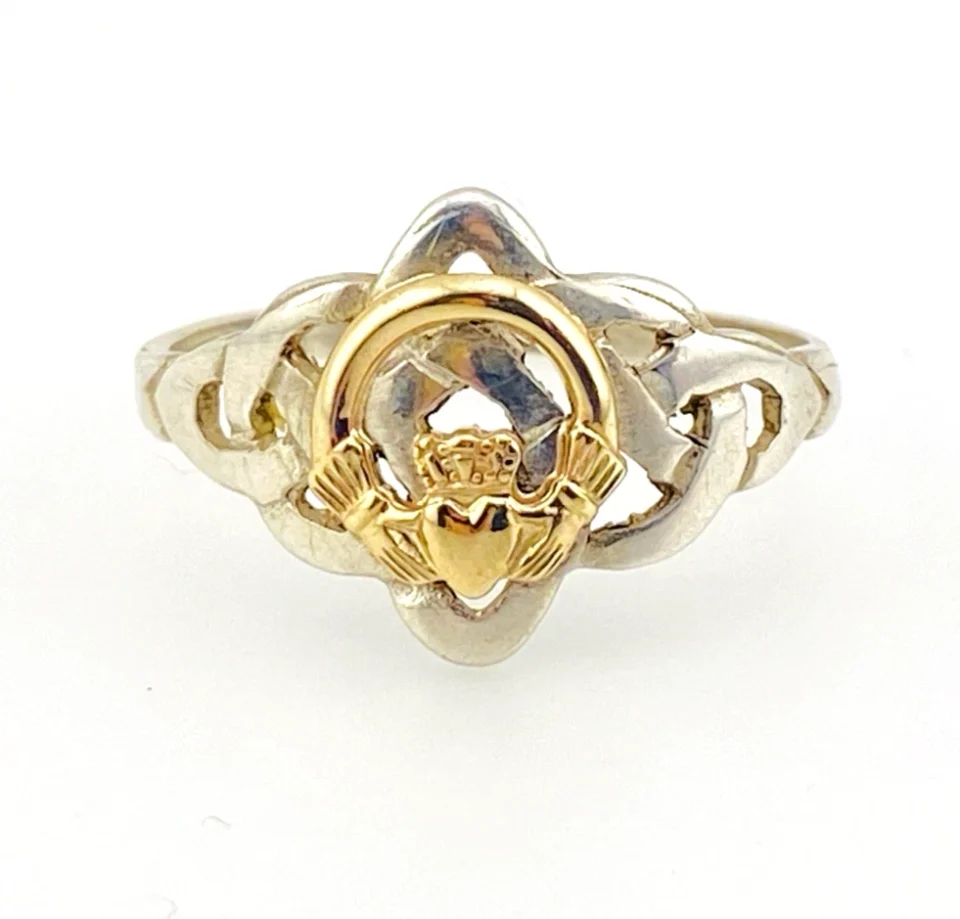 Sterling Silver and 8k Gold Claddagh Ring