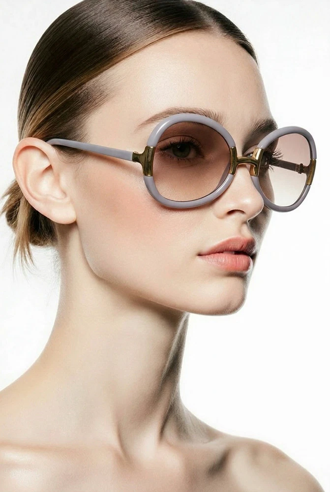 Ted Lapidus Vintage Sunglasses Gray Gold Oversized Butterfly France 1970s
