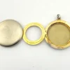 Vintage 1940s sterling silver round family locket by L&M with matte covers, gold washed interior, patent applied for mark, and multiple photo compartments