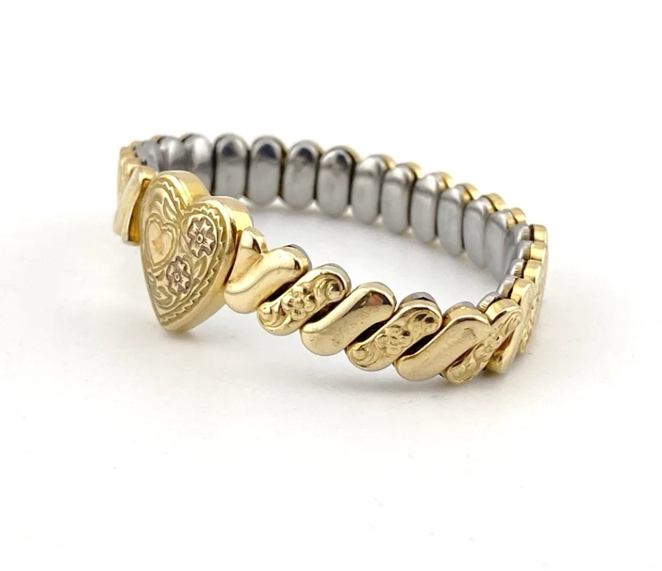 Vintage child’s size 1/20 12K gold filled Bellavance expansion bracelet with engraved heart centerpiece and raised floral links