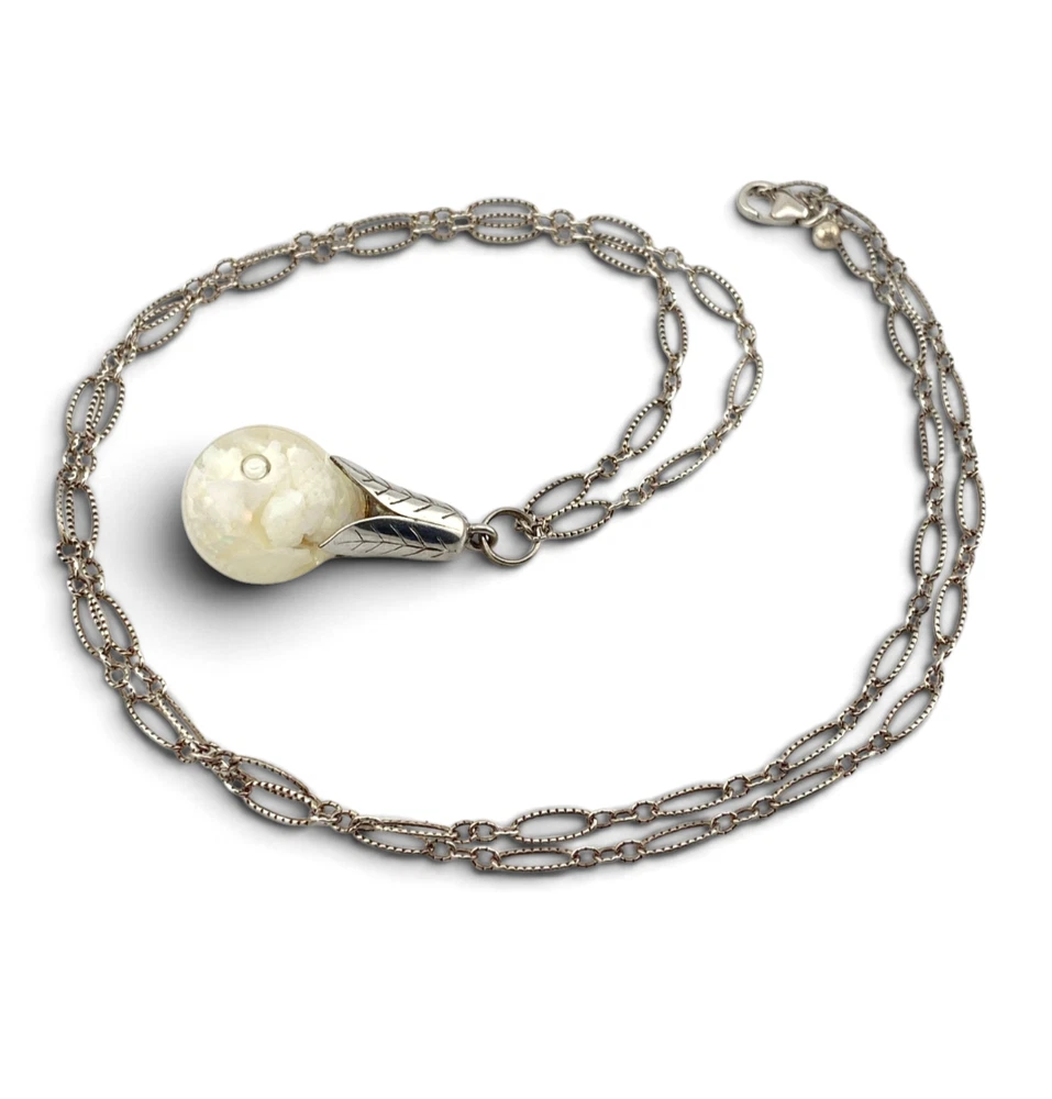 Vintage floating opal sterling silver pendant necklace with liquid filled glass orb and 24 inch chain