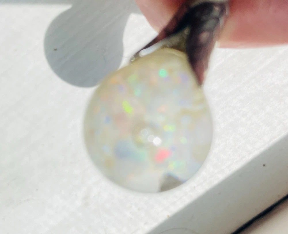 Vintage floating opal sterling silver pendant necklace with liquid filled glass orb and 24 inch chain