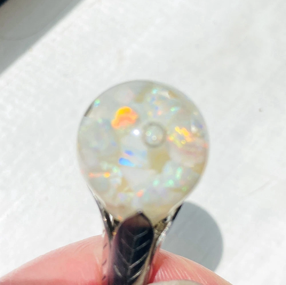 Vintage floating opal sterling silver pendant necklace with liquid filled glass orb and 24 inch chain