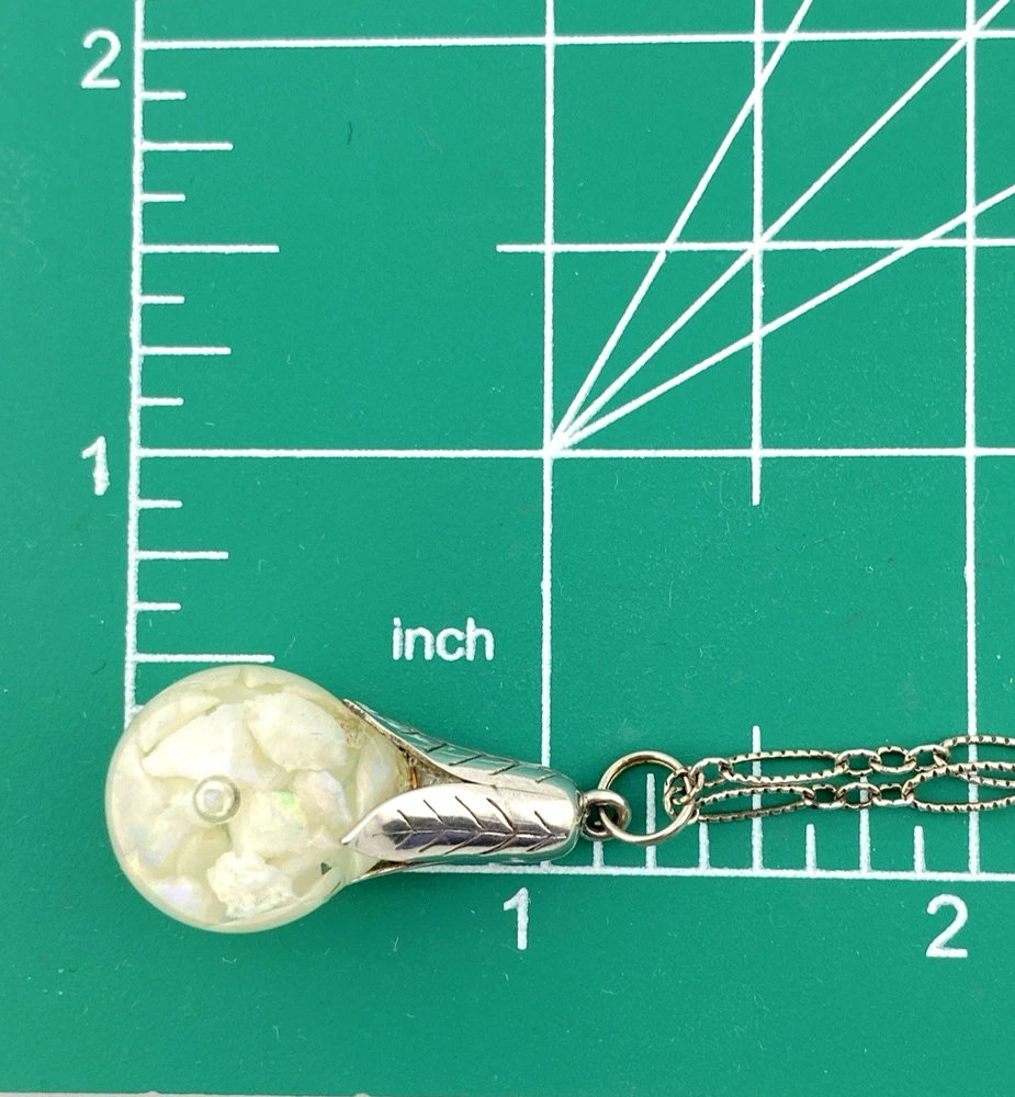 Vintage floating opal sterling silver pendant necklace with liquid filled glass orb and 24 inch chain