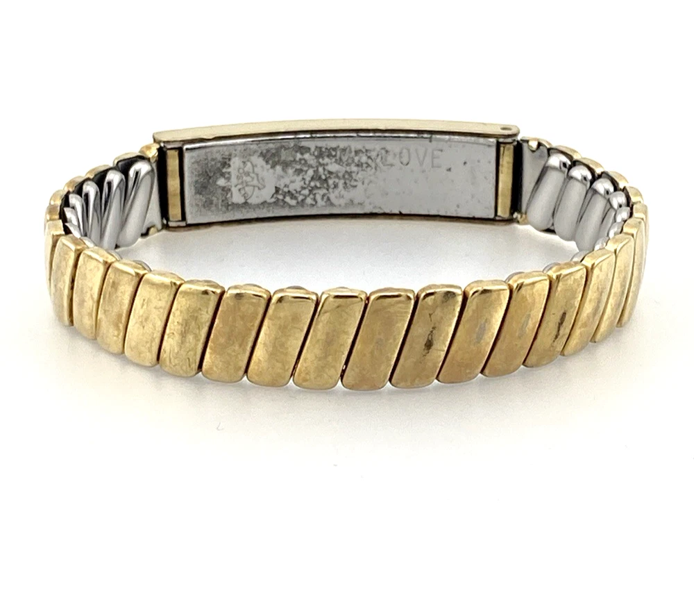 Vintage Foster 1/20 12K gold filled top ID locket expansion bracelet inscribed Fran and All My Love Bob with puppy dog maker’s mark