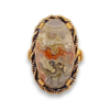 Vintage gold filled Crazy Lace Agate ring with oval cabochon and earthy natural pattern